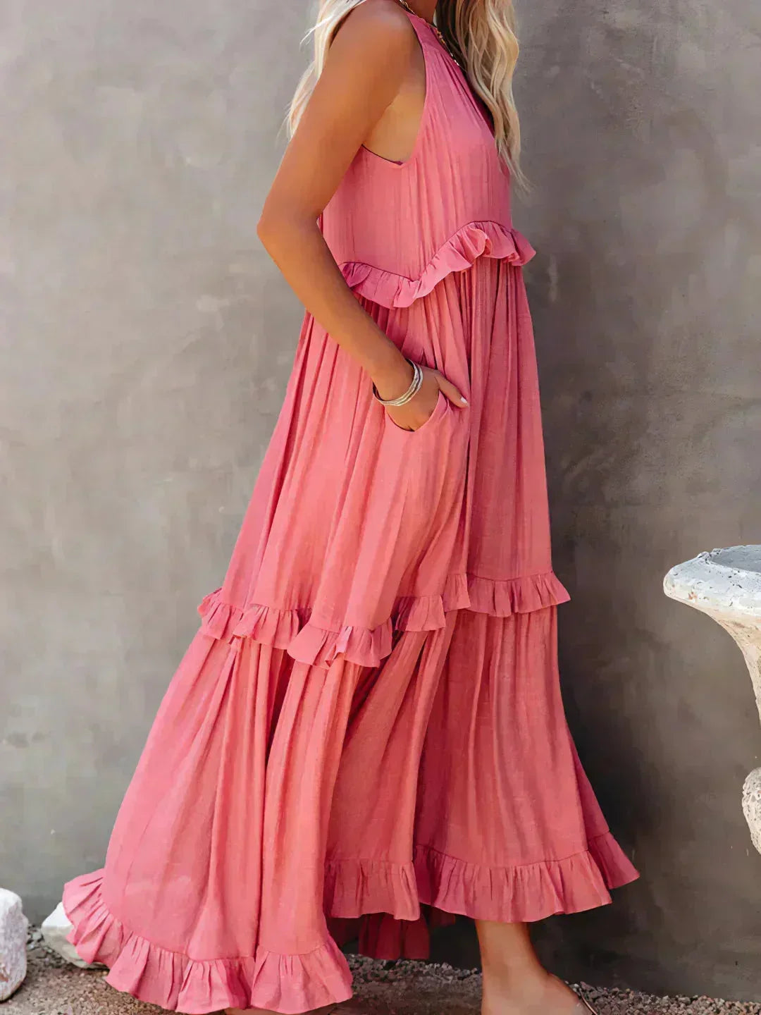 Robe Longue Sans Manches Volants Superposés 8 Coloris | ROBEMODE