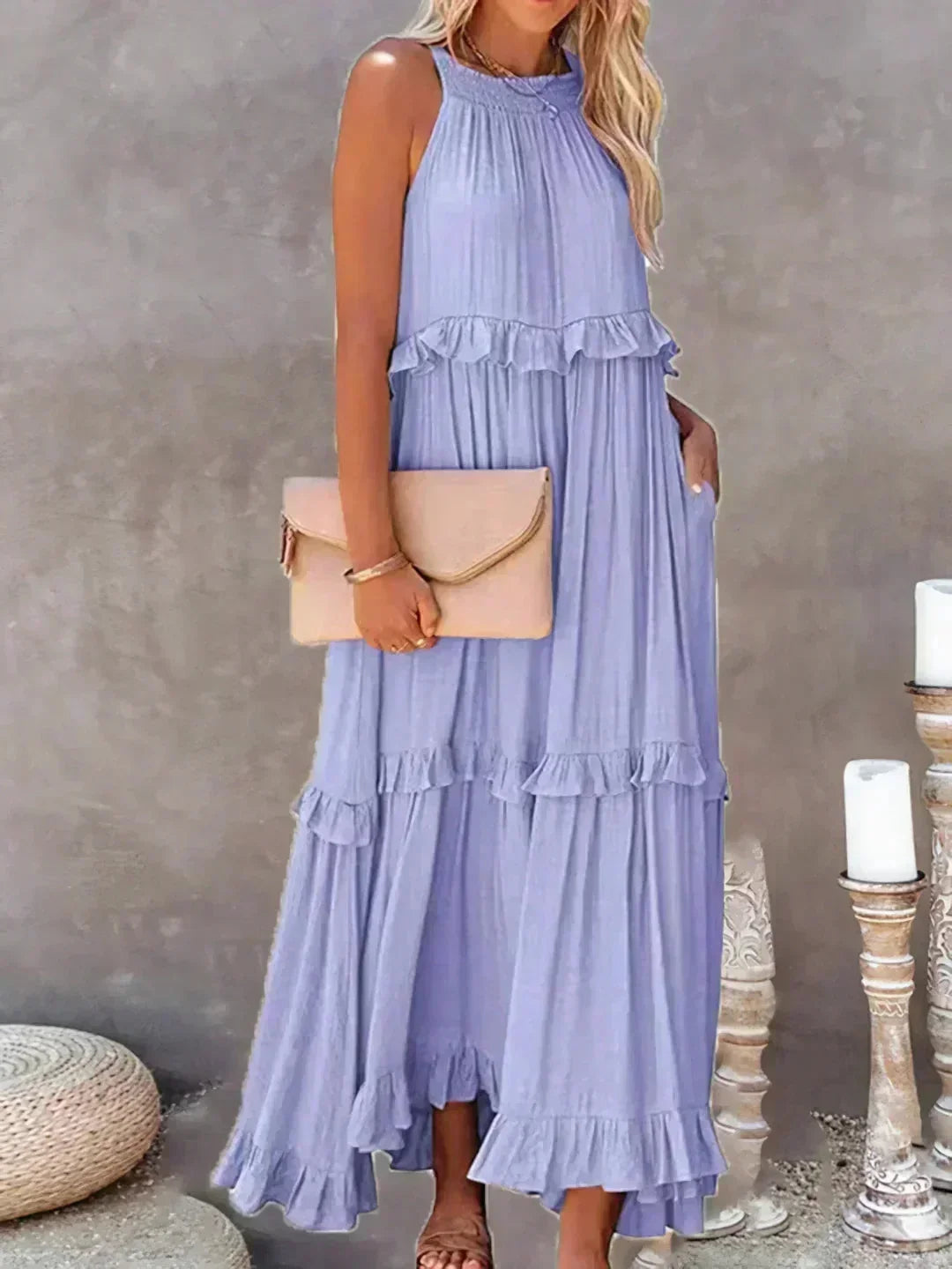 Robe Longue Sans Manches Volants Superposés 8 Coloris | ROBEMODE
