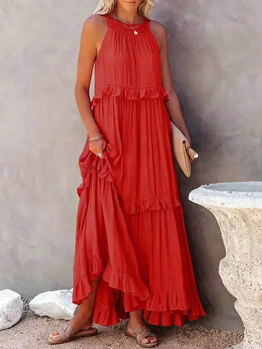 Robe Longue Sans Manches Volants Superposés 8 Coloris | ROBEMODE