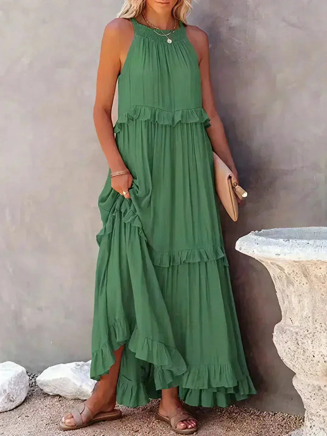 Robe Longue Sans Manches Volants Superposés 8 Coloris | ROBEMODE