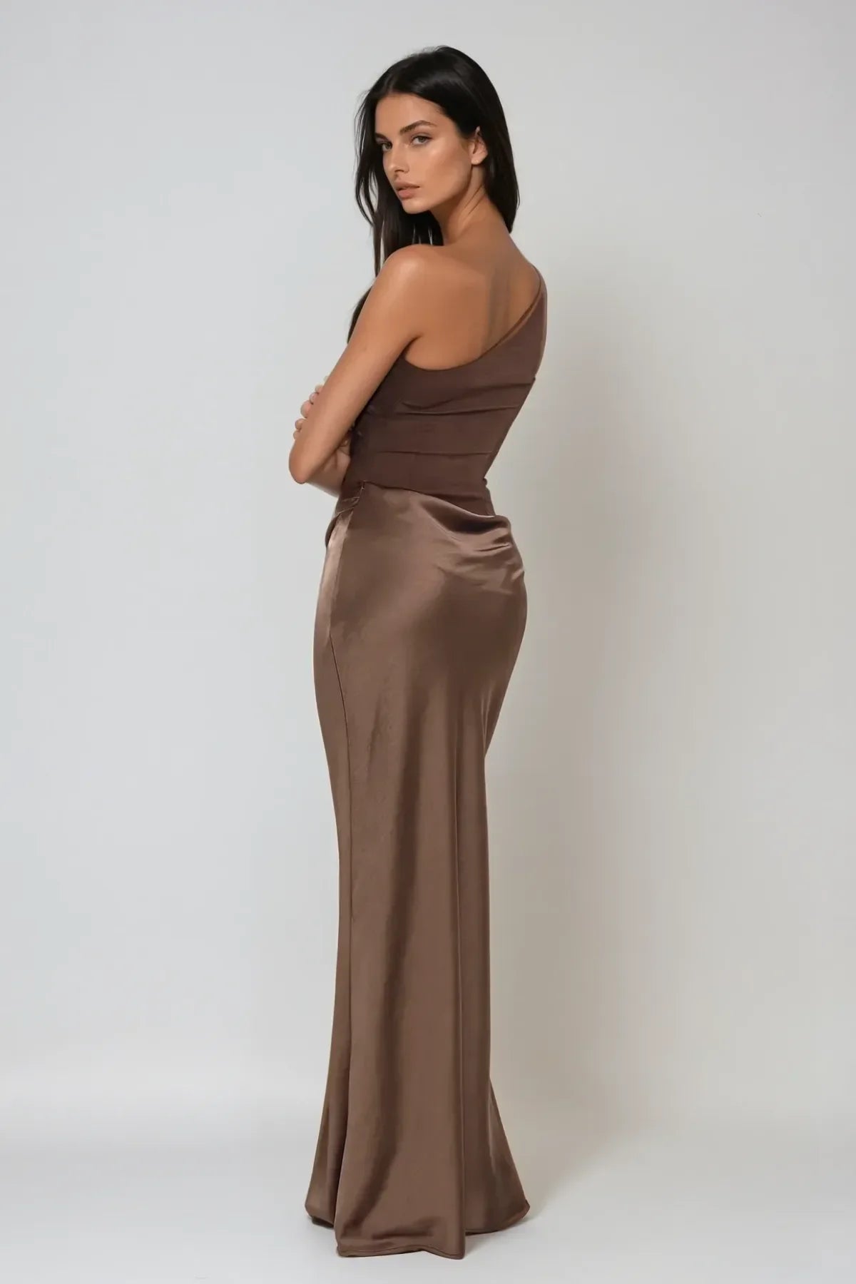 Robe Longue Satin Asymétrique Grande Taille 2 Coloris | ROBEMODE