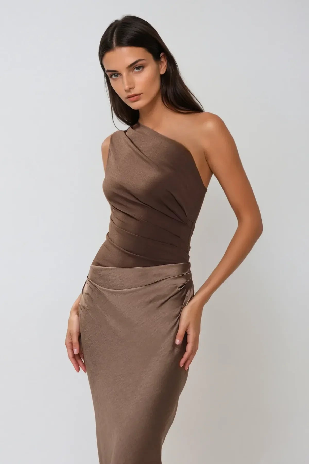 Robe Longue Satin Asymétrique Grande Taille 2 Coloris | ROBEMODE