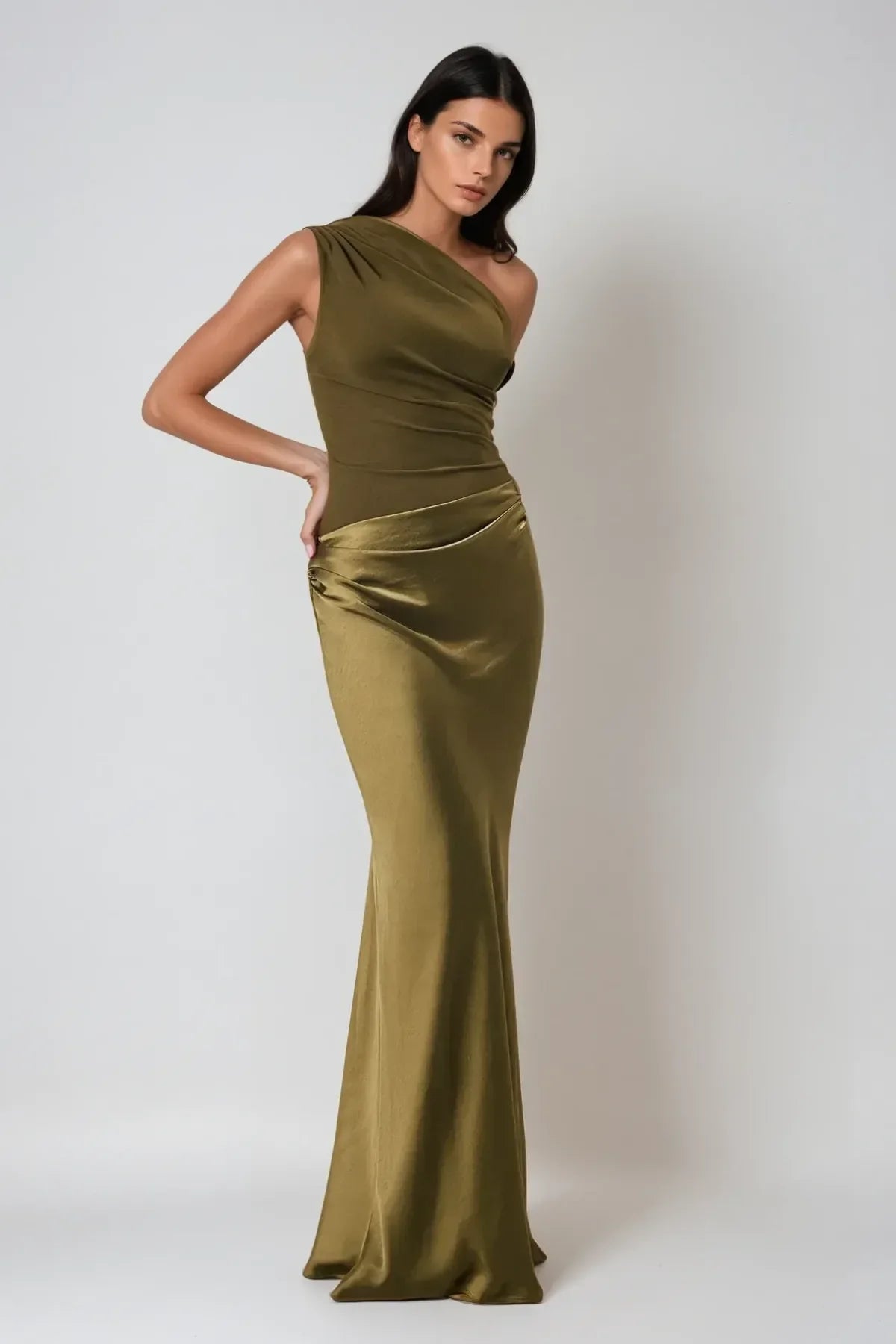 Robe Longue Satin Asymétrique Grande Taille 2 Coloris | ROBEMODE