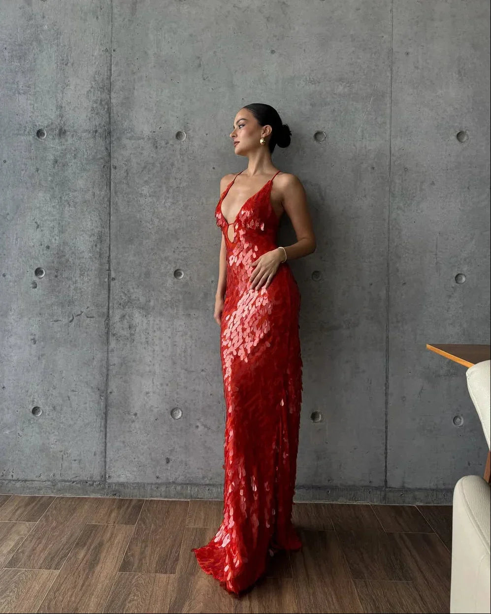 Robe Longue Femme Sequins Dos Nu Soirée Élégante | ROBEMODE