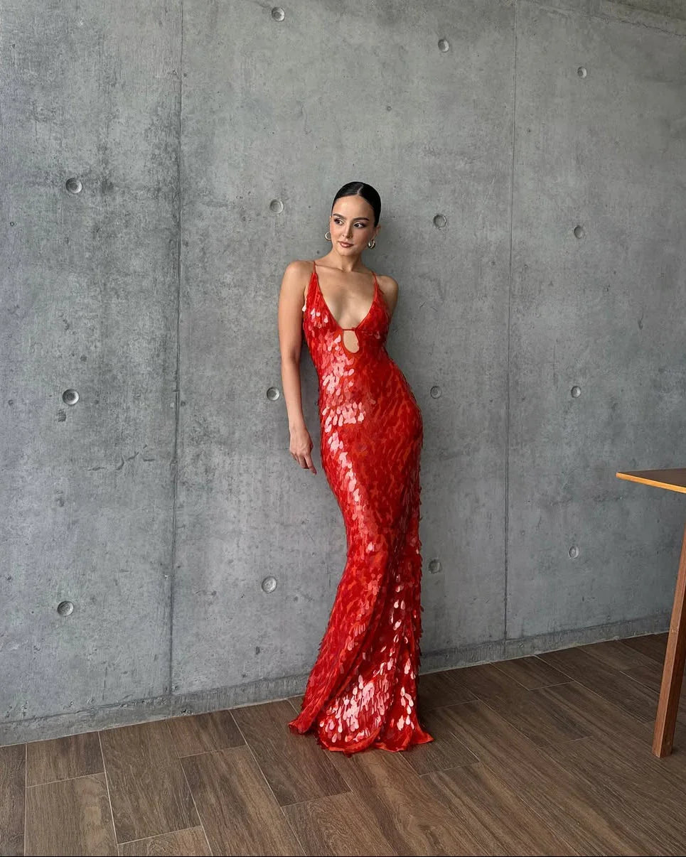 Robe Longue Femme Sequins Dos Nu Soirée Élégante | ROBEMODE