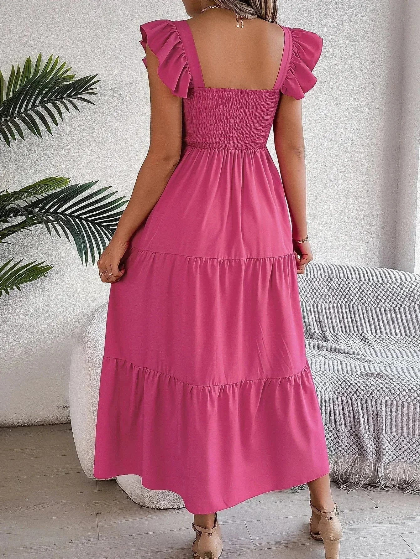 Robe Longue Femme Smockée à Volants | 5 Coloris + Manches Courtes + Style Bohème Libre | ROBEMODE
