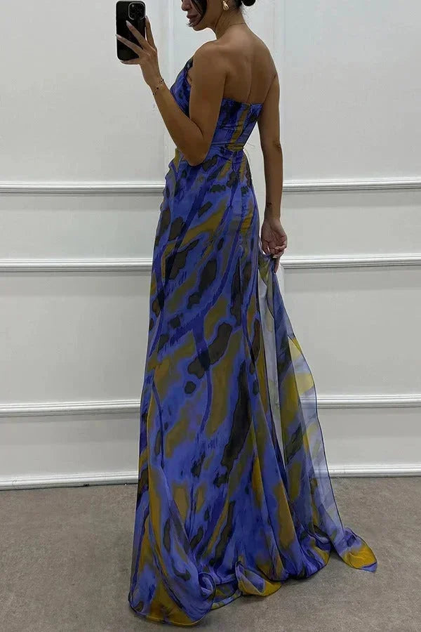 Robe Longue Soirée Motifs Fente Latérale Bretelle 5 Coloris | ROBEMODE