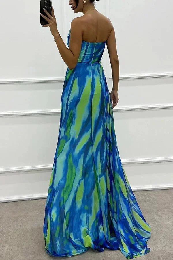 Robe Longue Soirée Motifs Fente Latérale Bretelle 5 Coloris | ROBEMODE