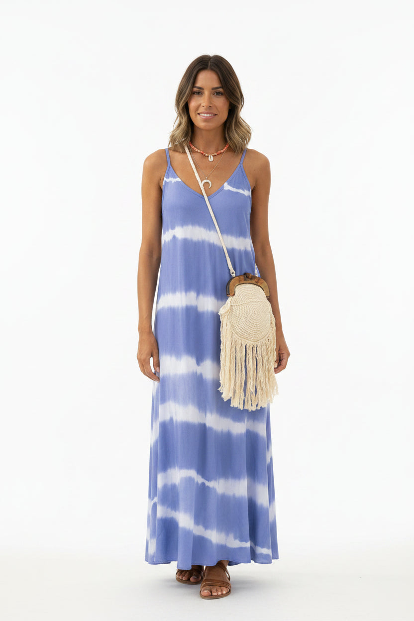 Robe longue femme tie-dye sans manches col en V | Coupe féminine + Style élégant + Facile à accessoiriser – ROBEMODE
