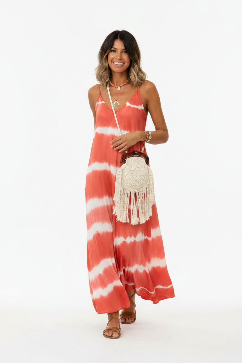 Robe longue femme tie-dye sans manches col en V | Coupe féminine + Style élégant + Facile à accessoiriser – ROBEMODE