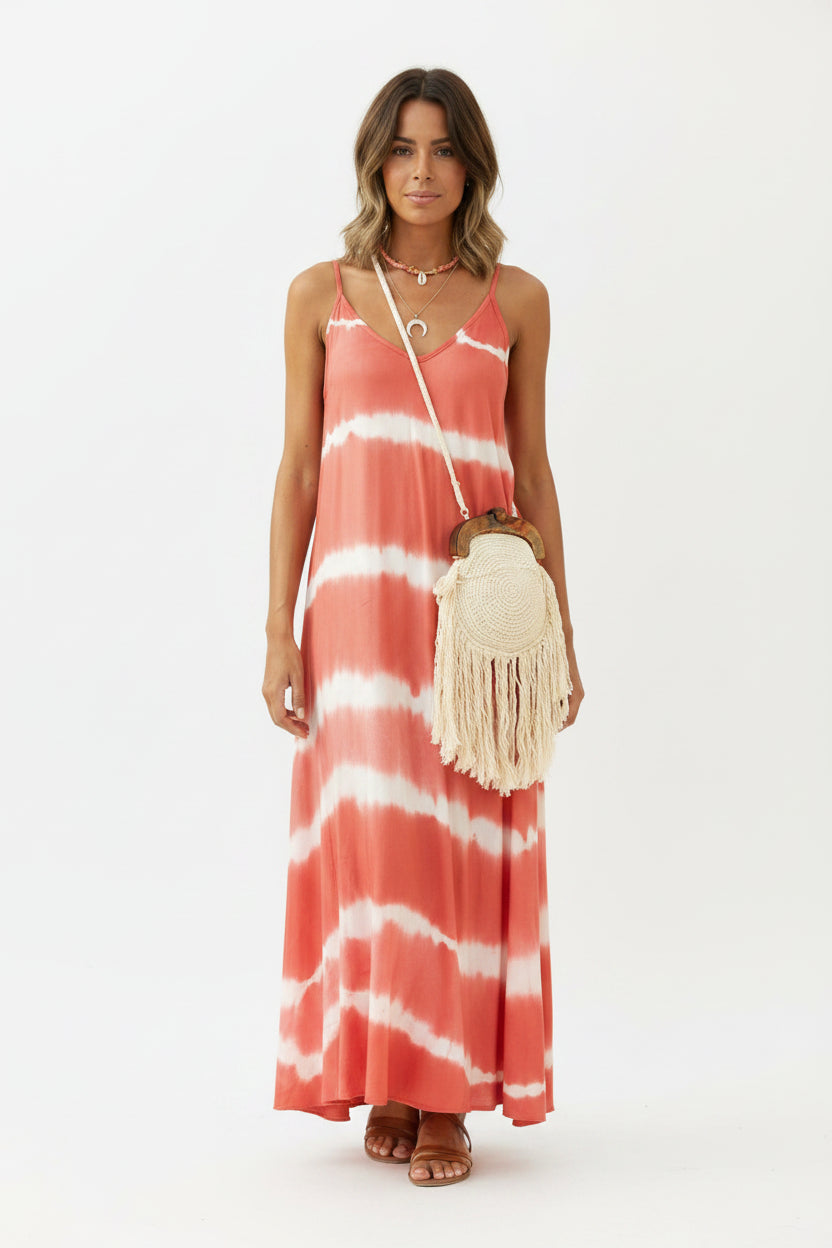 Robe longue femme tie-dye sans manches col en V | Coupe féminine + Style élégant + Facile à accessoiriser – ROBEMODE
