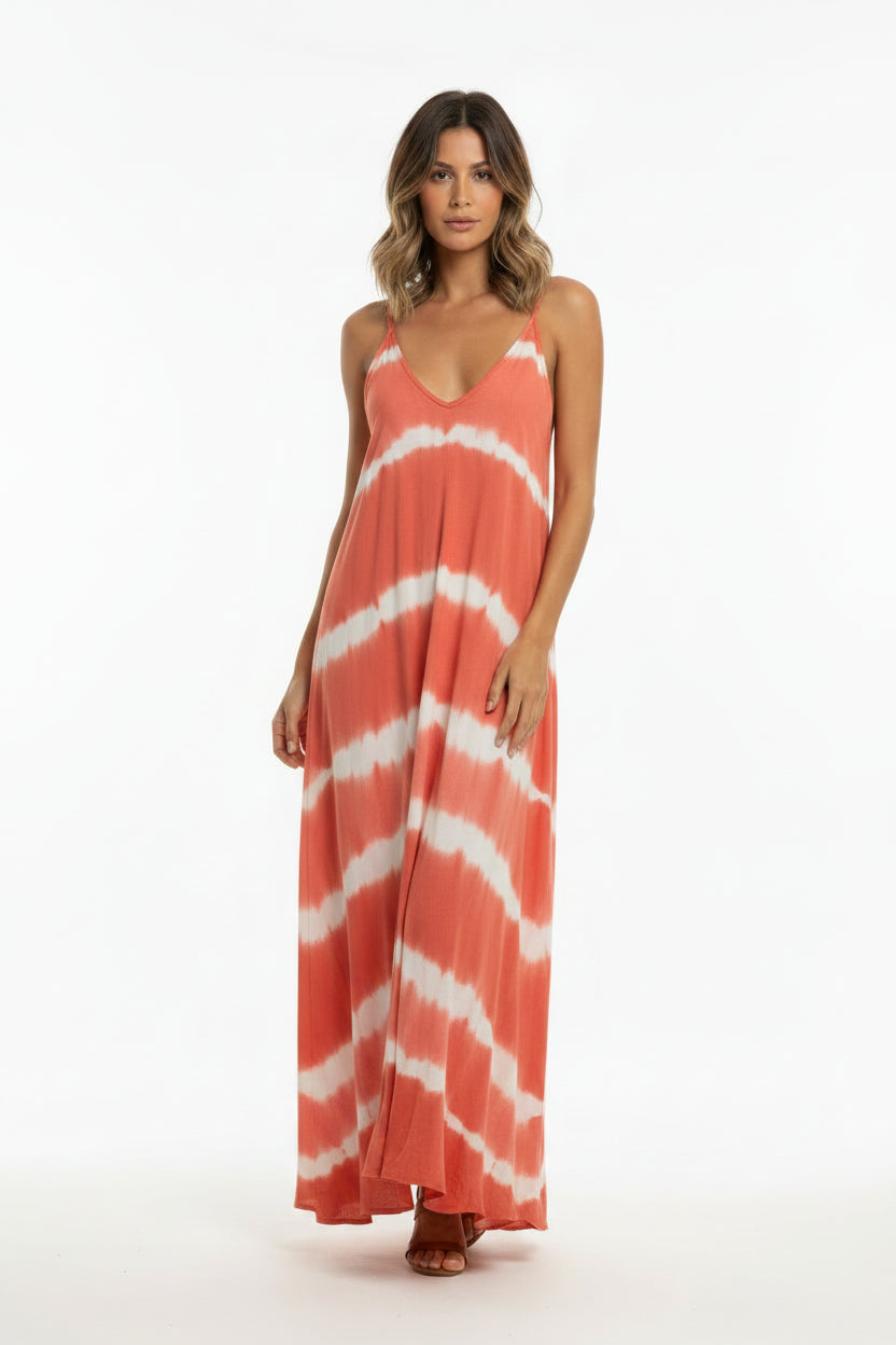 Robe longue femme tie-dye sans manches col en V | Coupe féminine + Style élégant + Facile à accessoiriser – ROBEMODE