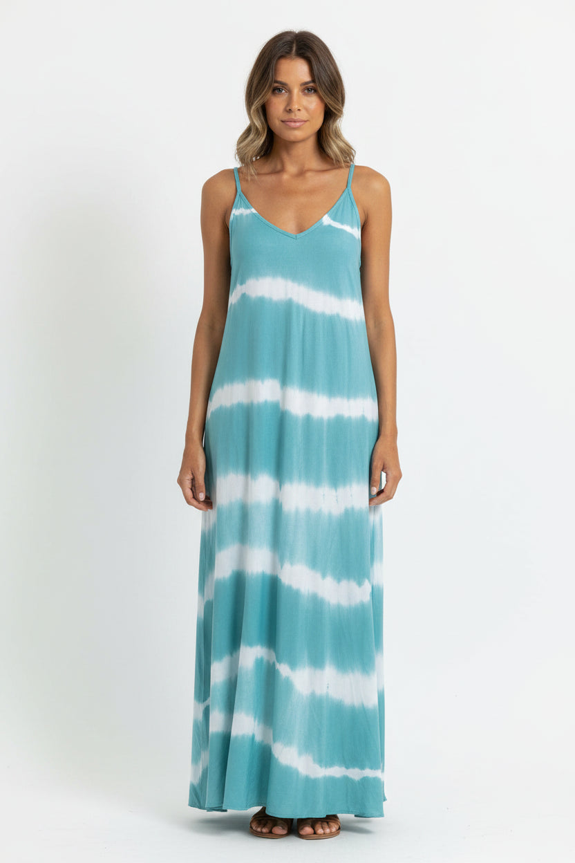 Robe longue femme tie-dye sans manches col en V | Coupe féminine + Style élégant + Facile à accessoiriser – ROBEMODE