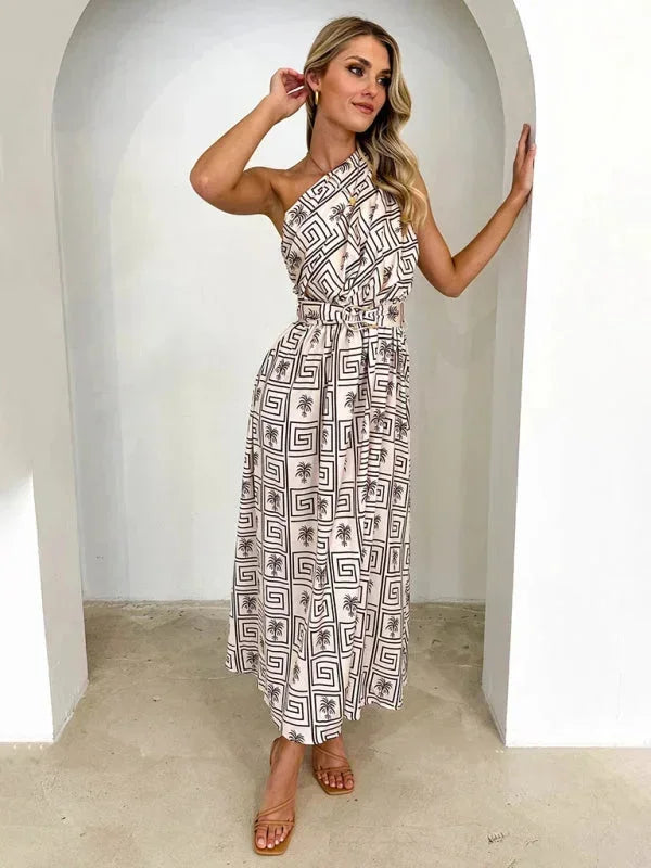 Robe longue femme une épaule avec ceinture | Coupe féminine + Style élégant + Facile à accessoiriser – ROBEMODE
