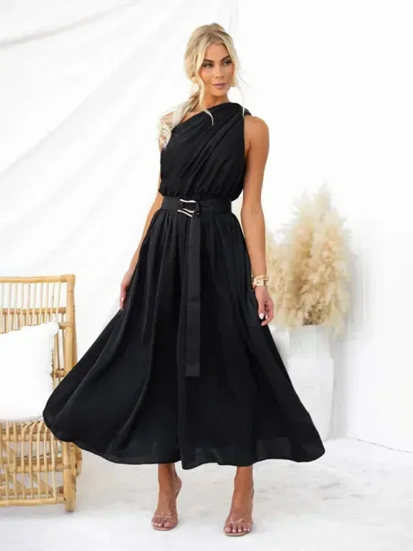 Robe longue femme une épaule avec ceinture | Coupe féminine + Style élégant + Facile à accessoiriser – ROBEMODE