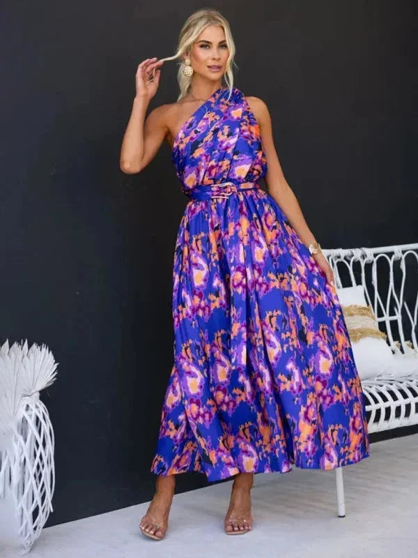 Robe longue femme une épaule avec ceinture | Coupe féminine + Style élégant + Facile à accessoiriser – ROBEMODE