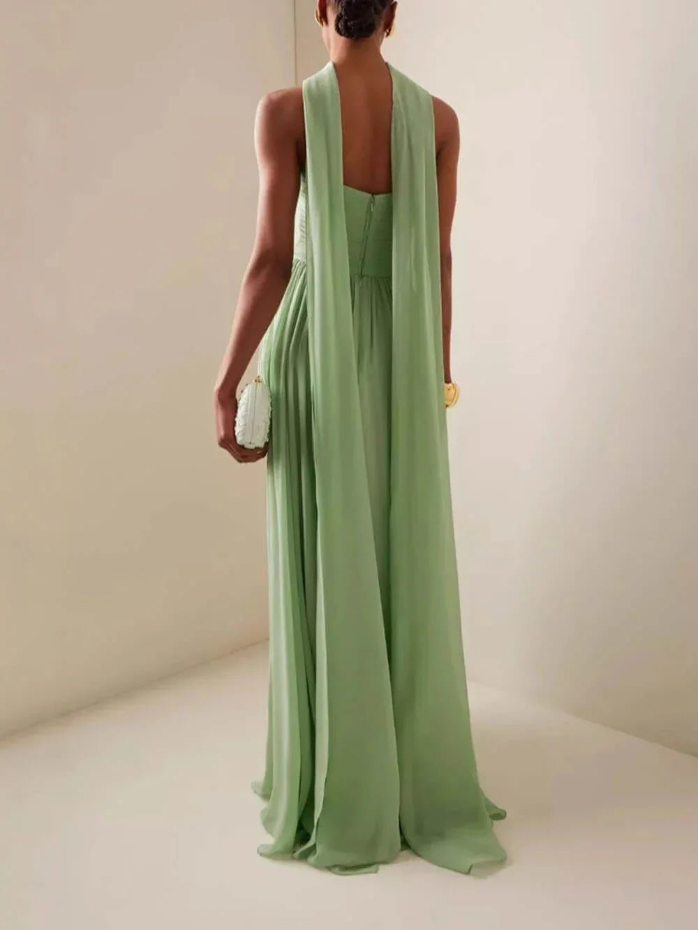 Robe longue verte bustier plissée femme | ROBEMODE