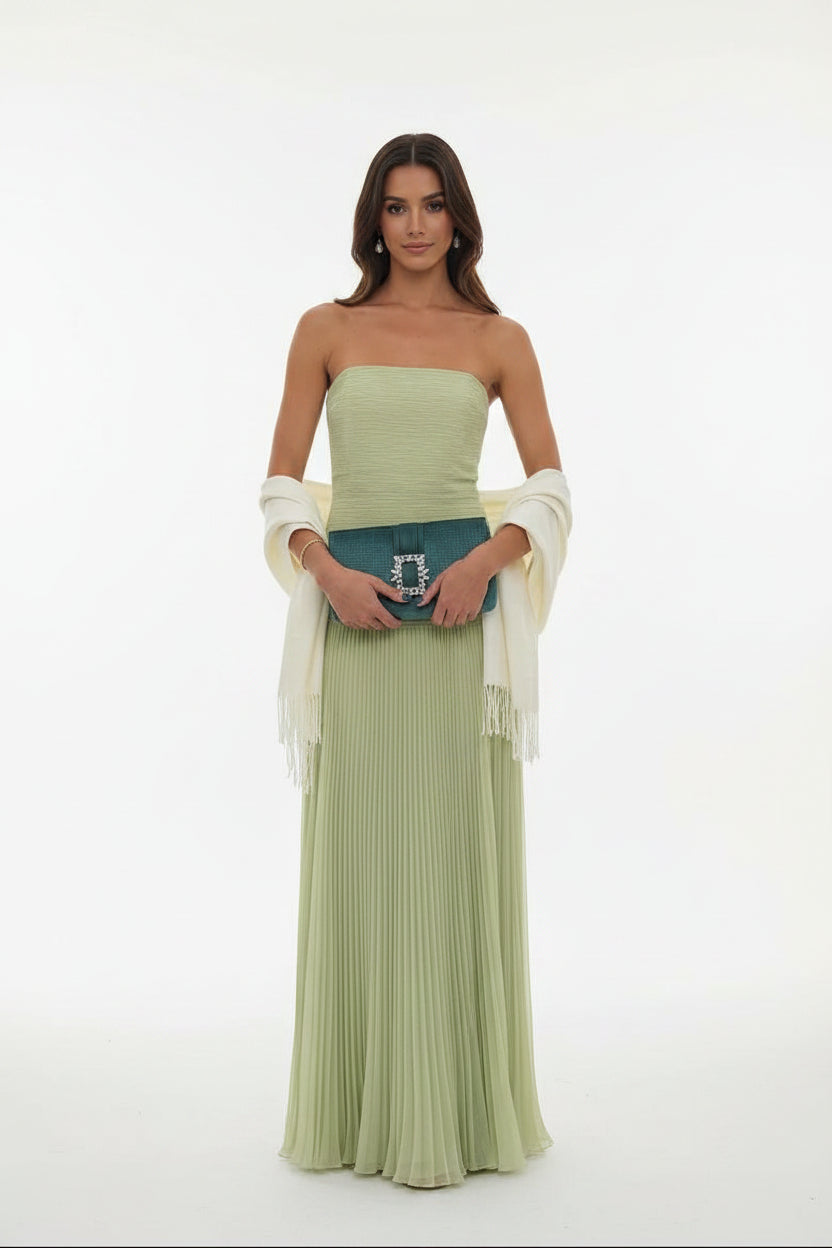 Robe longue femme verte plissee | Coupe féminine + Style élégant + Facile à accessoiriser – ROBEMODE