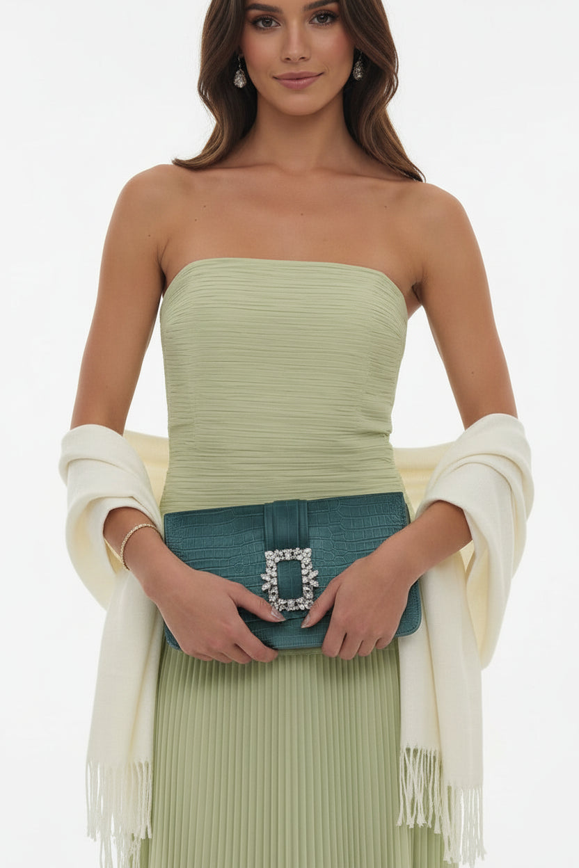 Robe longue femme verte plissee | Coupe féminine + Style élégant + Facile à accessoiriser – ROBEMODE