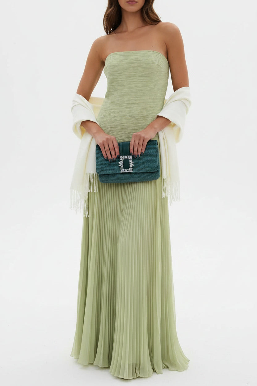 Robe longue femme verte plissee | Coupe féminine + Style élégant + Facile à accessoiriser – ROBEMODE