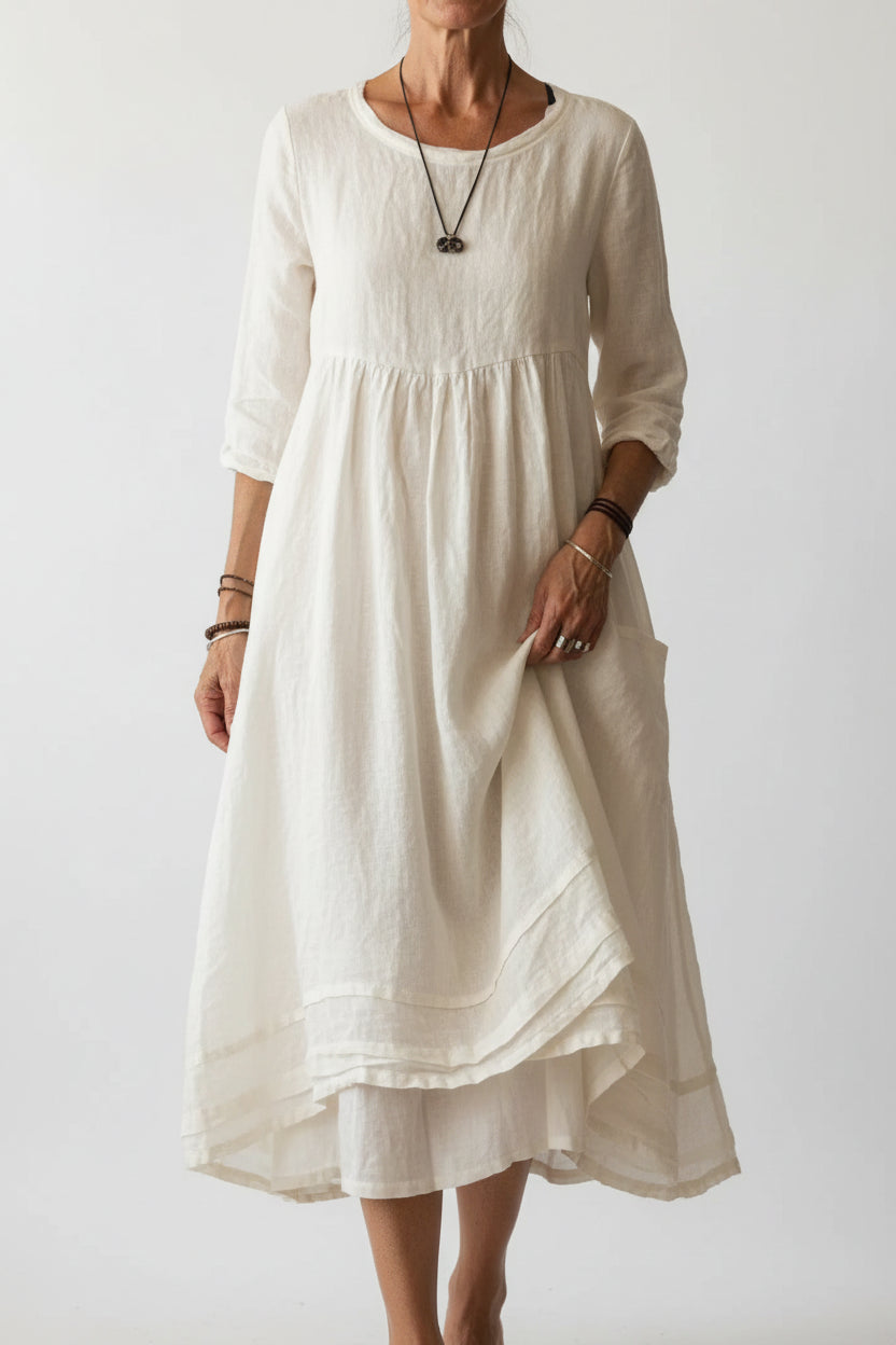 Robe Longue Volants Col V Manches 3/4 5 Coloris | ROBEMODE