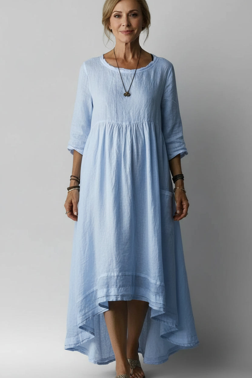 Robe Longue Volants Col V Manches 3/4 5 Coloris | ROBEMODE
