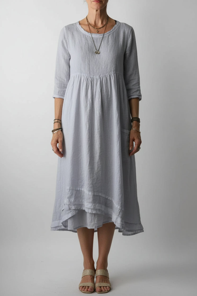 Robe Longue Volants Col V Manches 3/4 5 Coloris | ROBEMODE