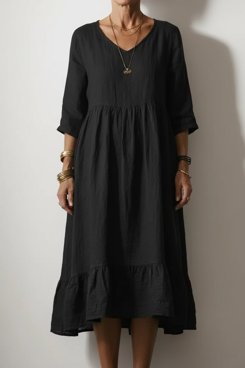 Robe Longue Volants Col V Manches 3/4 5 Coloris | ROBEMODE