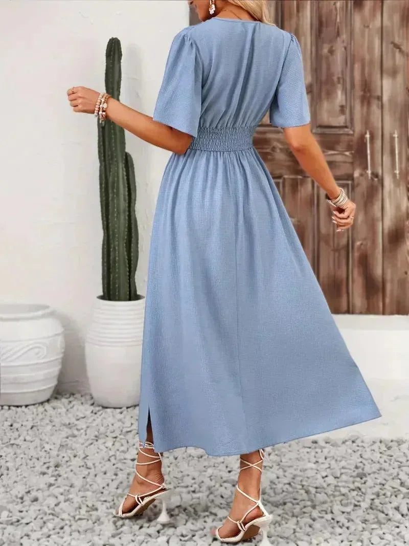 Robe longue femme volants col V avec ceinture ajustable | Coupe féminine + Style élégant + Facile à accessoiriser – ROBEMODE