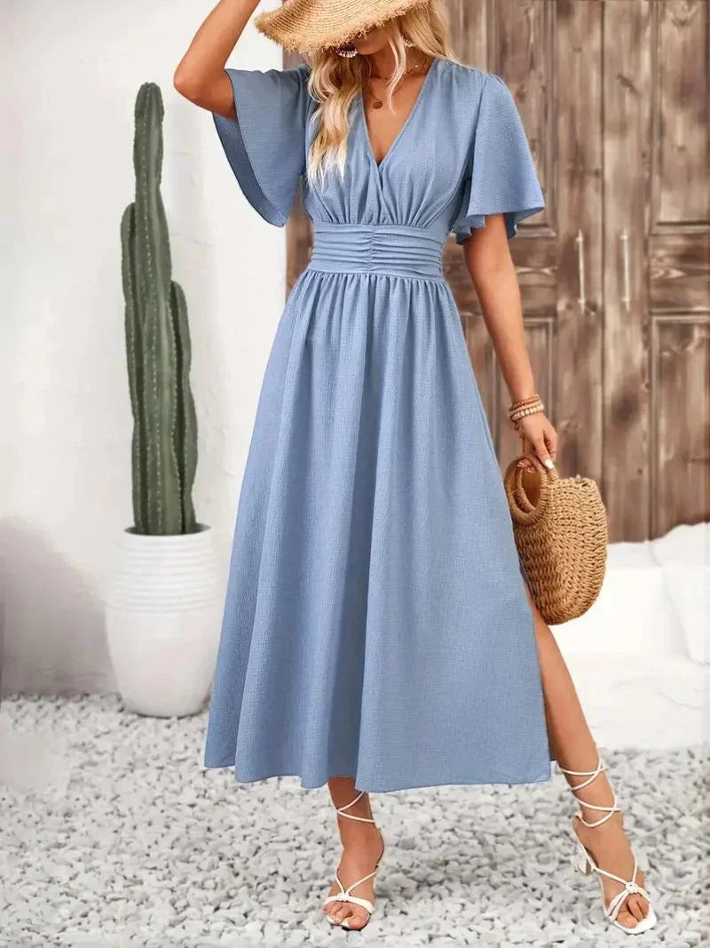 Robe longue femme volants col V avec ceinture ajustable | Coupe féminine + Style élégant + Facile à accessoiriser – ROBEMODE