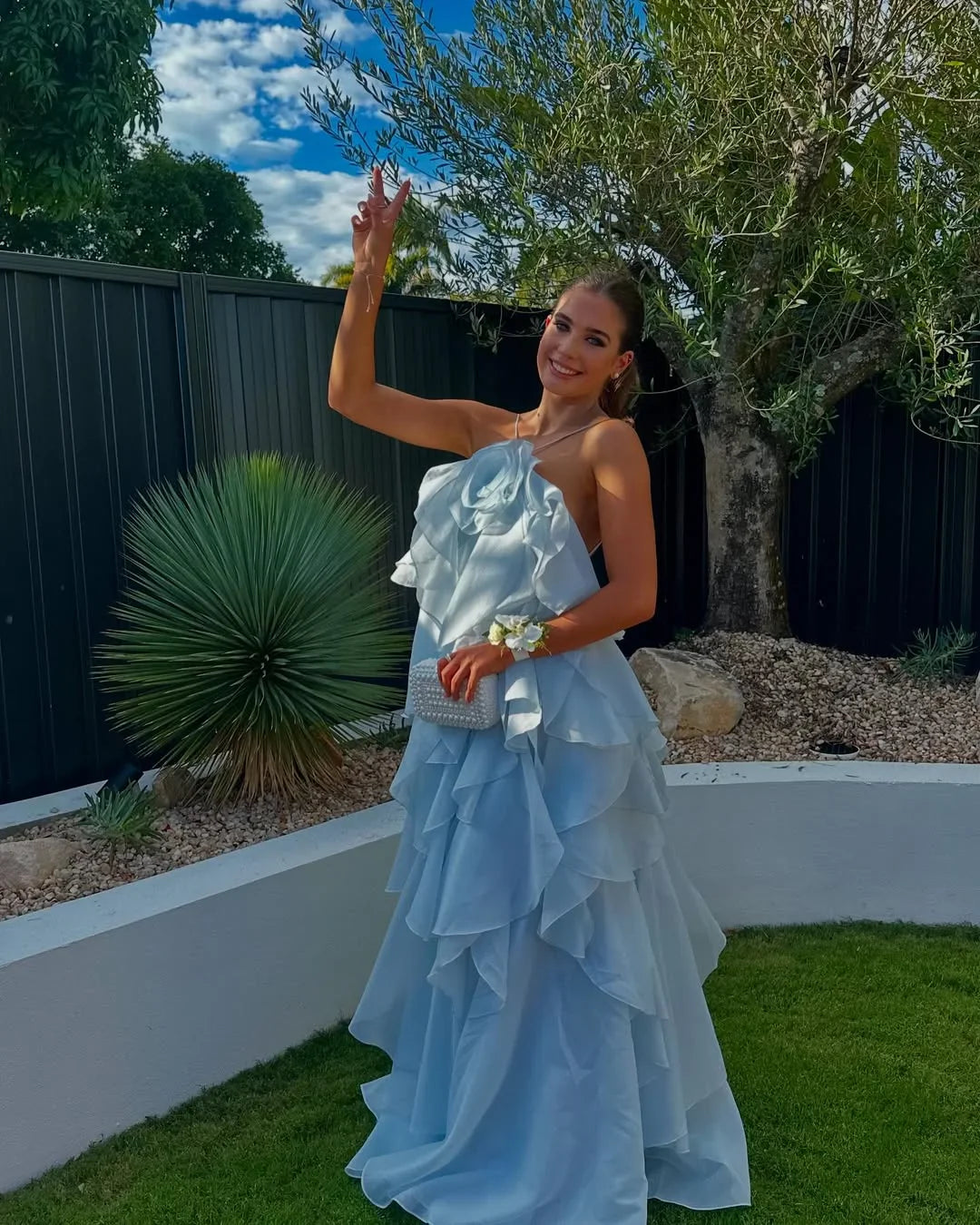 Robe longue femme volants superposés