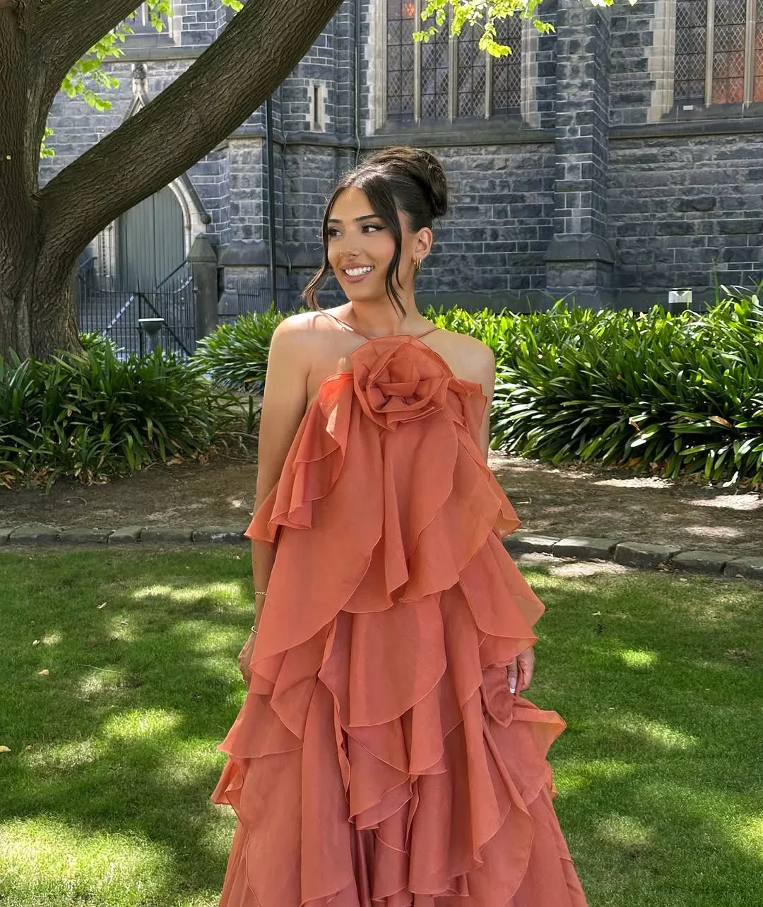 Robe longue femme volants superposés