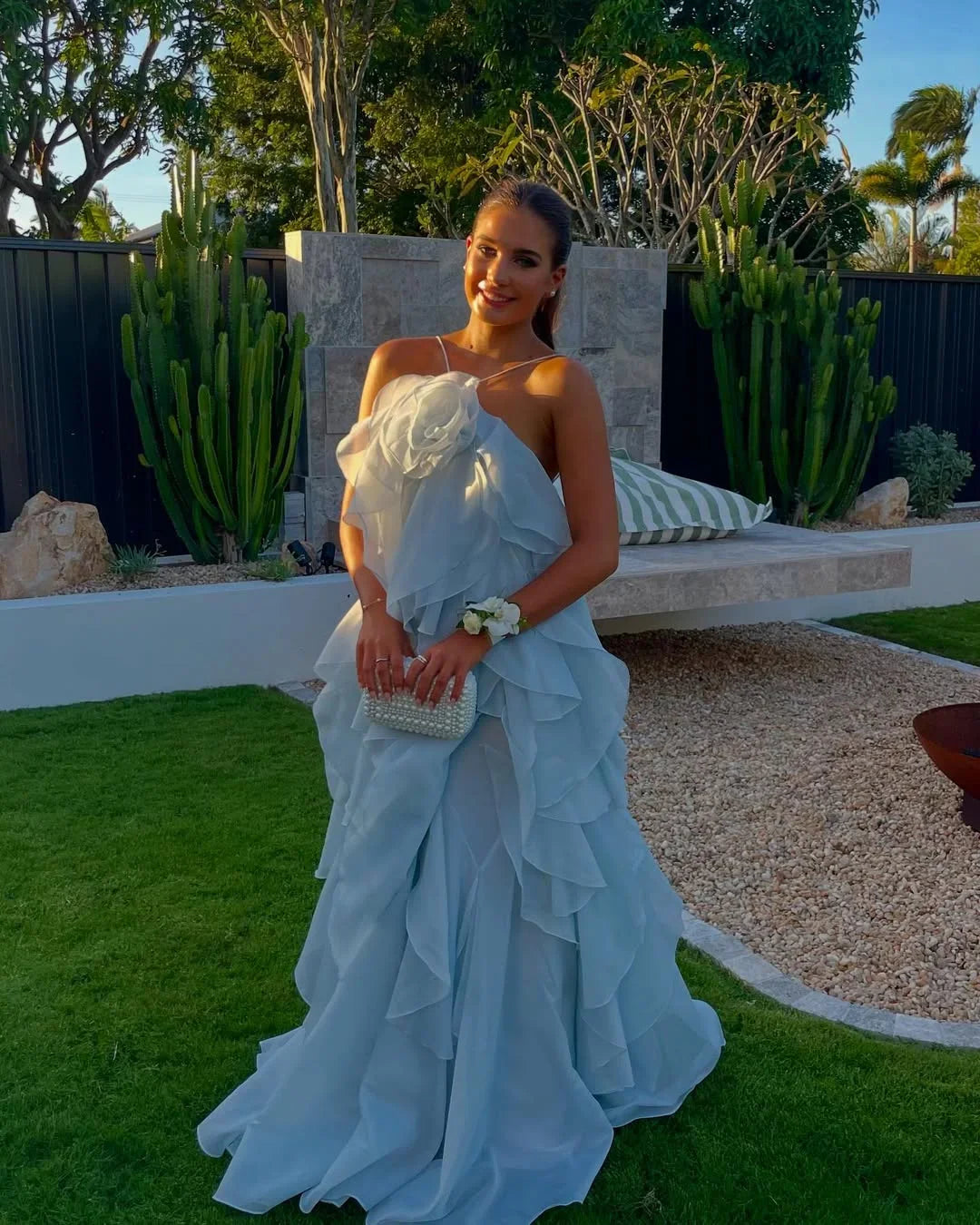 Robe longue femme volants superposés