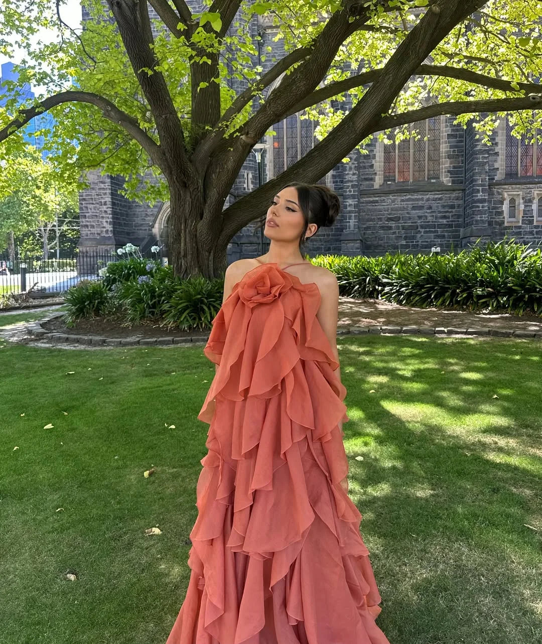 Robe longue femme volants superposés