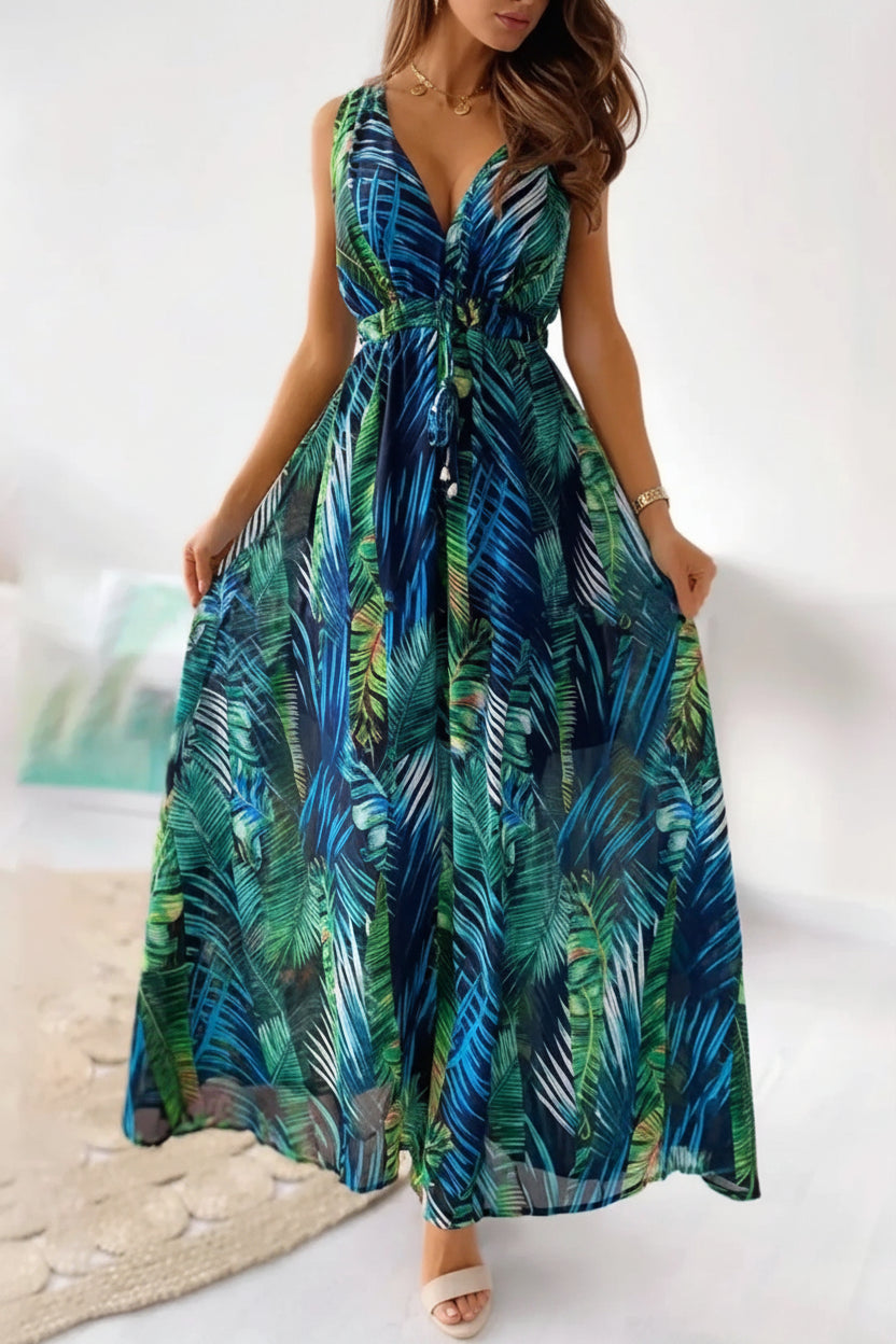 Robe longue femme sans manches à imprimé tropical | Coupe féminine + Style élégant + Facile à accessoiriser – ROBEMODE