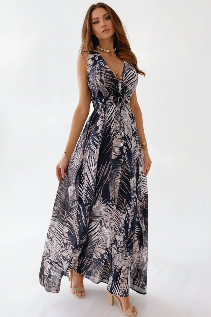 Robe longue femme sans manches à imprimé tropical | Coupe féminine + Style élégant + Facile à accessoiriser – ROBEMODE