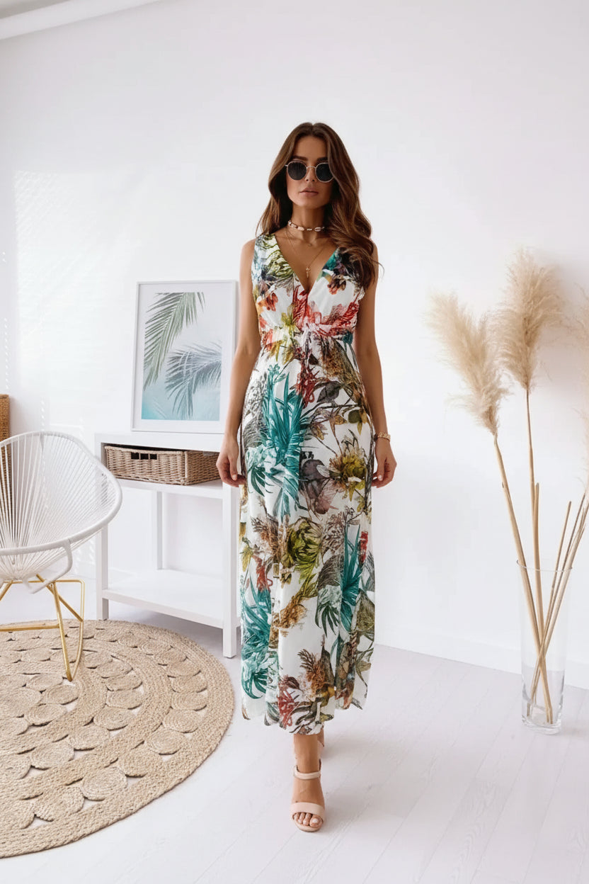 Robe longue femme sans manches à imprimé tropical | Coupe féminine + Style élégant + Facile à accessoiriser – ROBEMODE