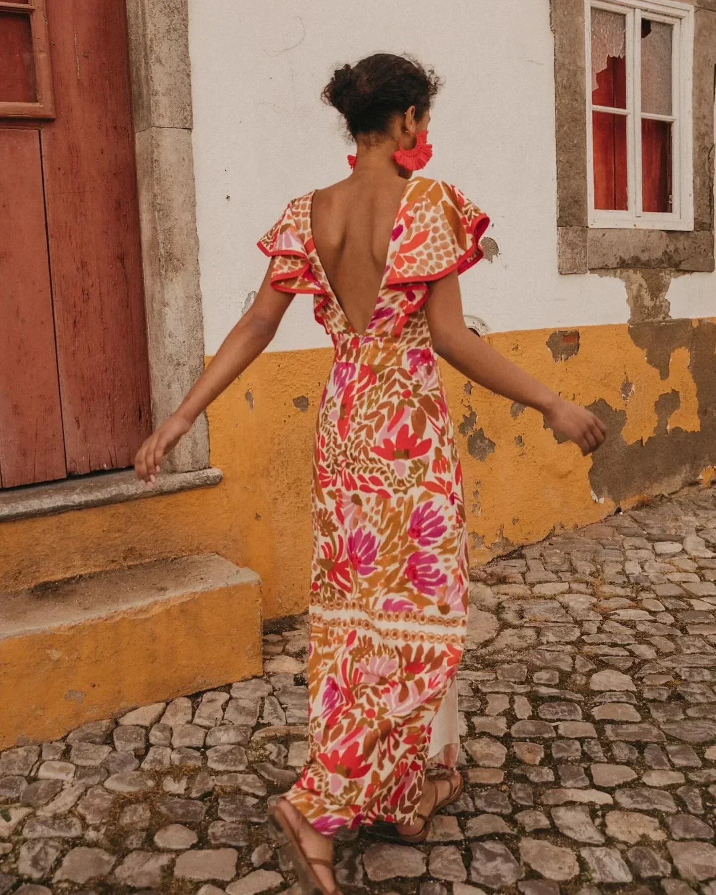 Robe longue à fleurs col V fente femme | ROBEMODE