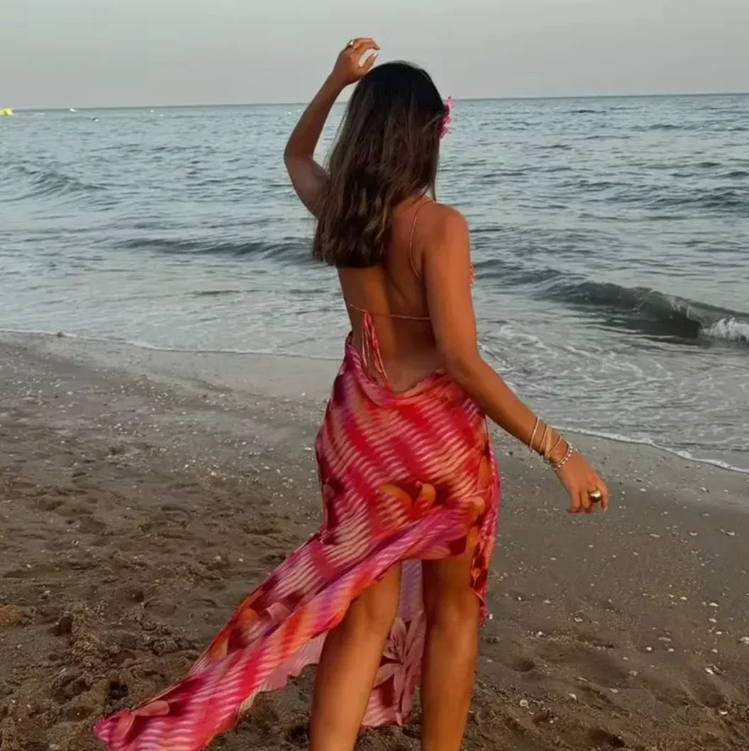 Robe longue femme bretelles fines imprimé floral été