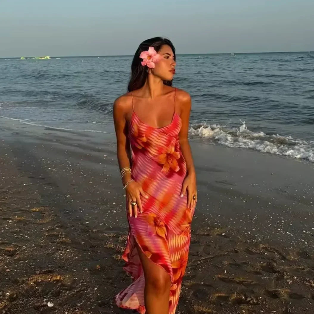 Robe longue femme bretelles fines imprimé floral été