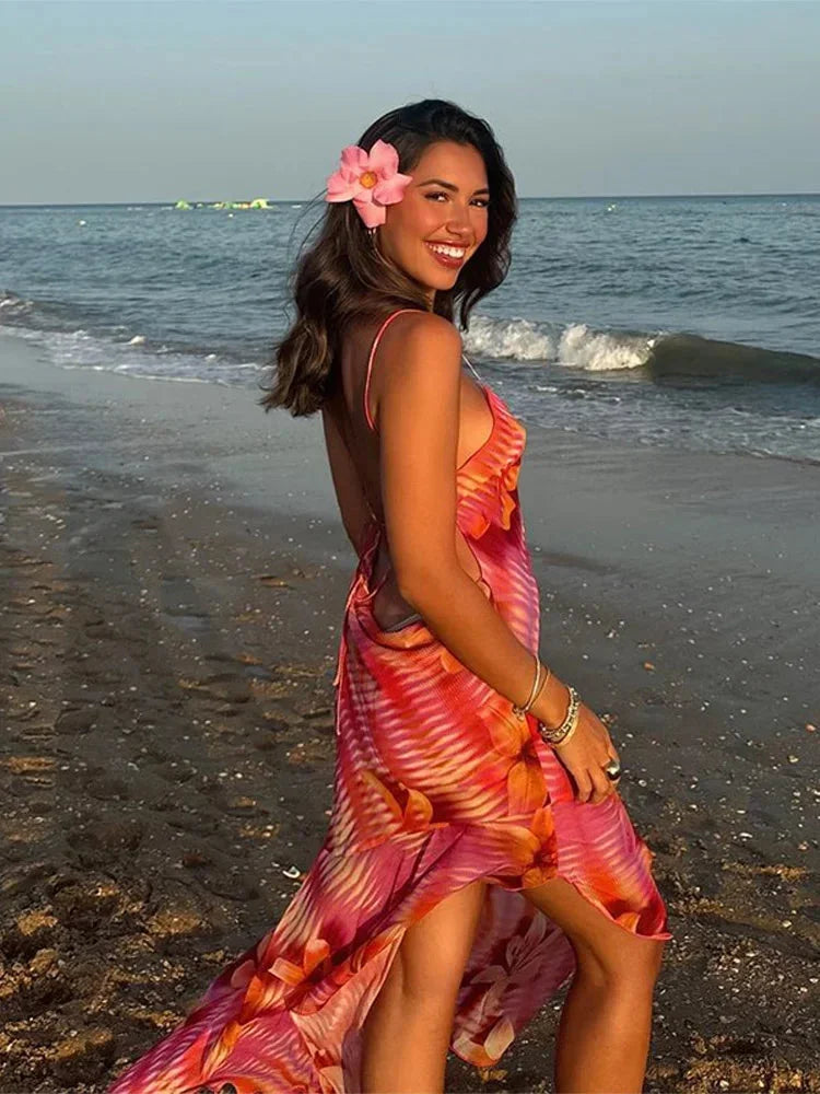 Robe longue femme bretelles fines imprimé floral été