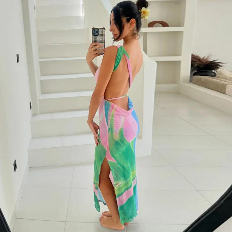 Robe longue femme imprimé tropical multicolore ajustée | Coupe féminine + Style élégant + Facile à accessoiriser – ROBEMODE