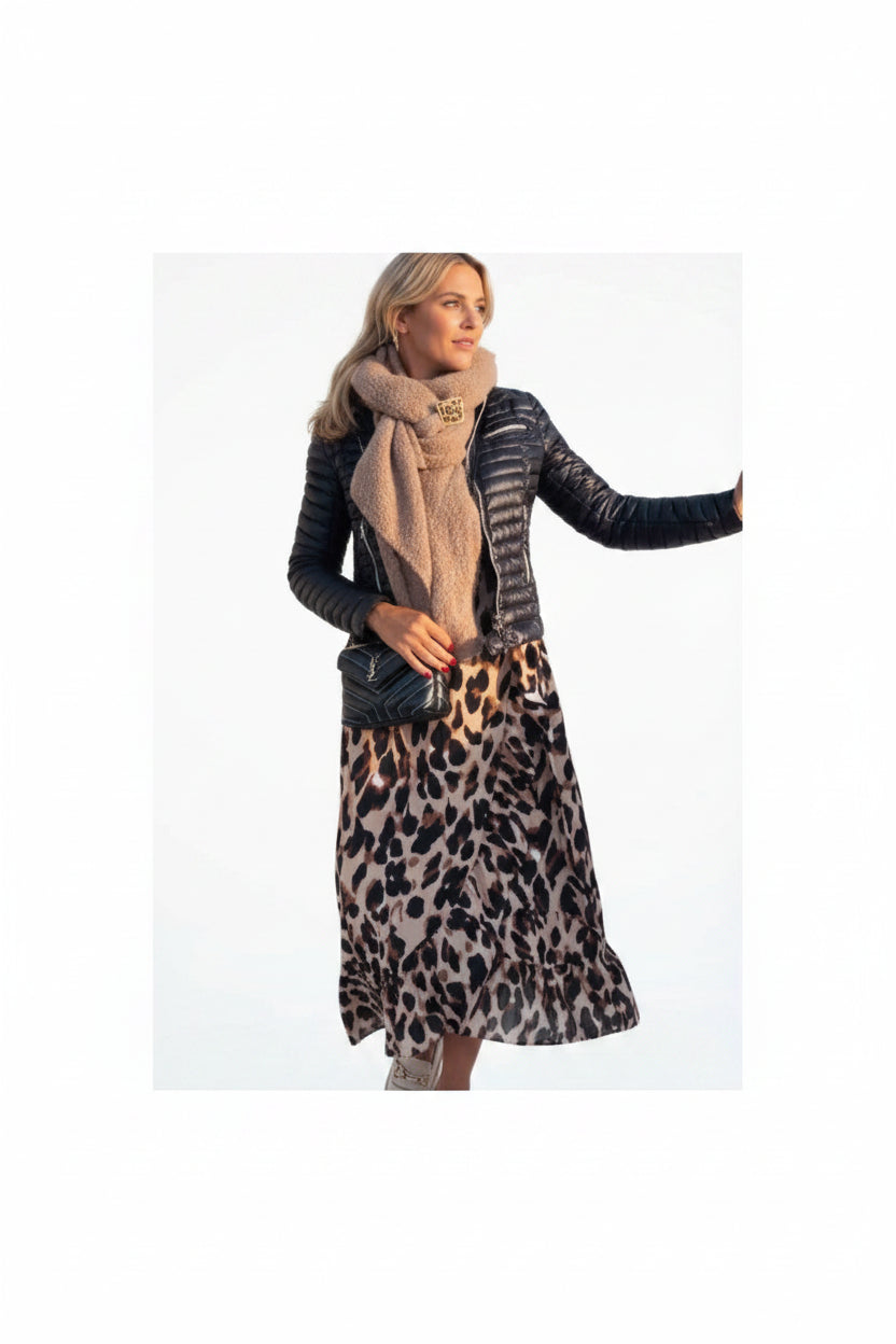 Robe Longue Femme Léopard Portefeuille Col V Manches Longues 1 Coloris | ROBEMODE
