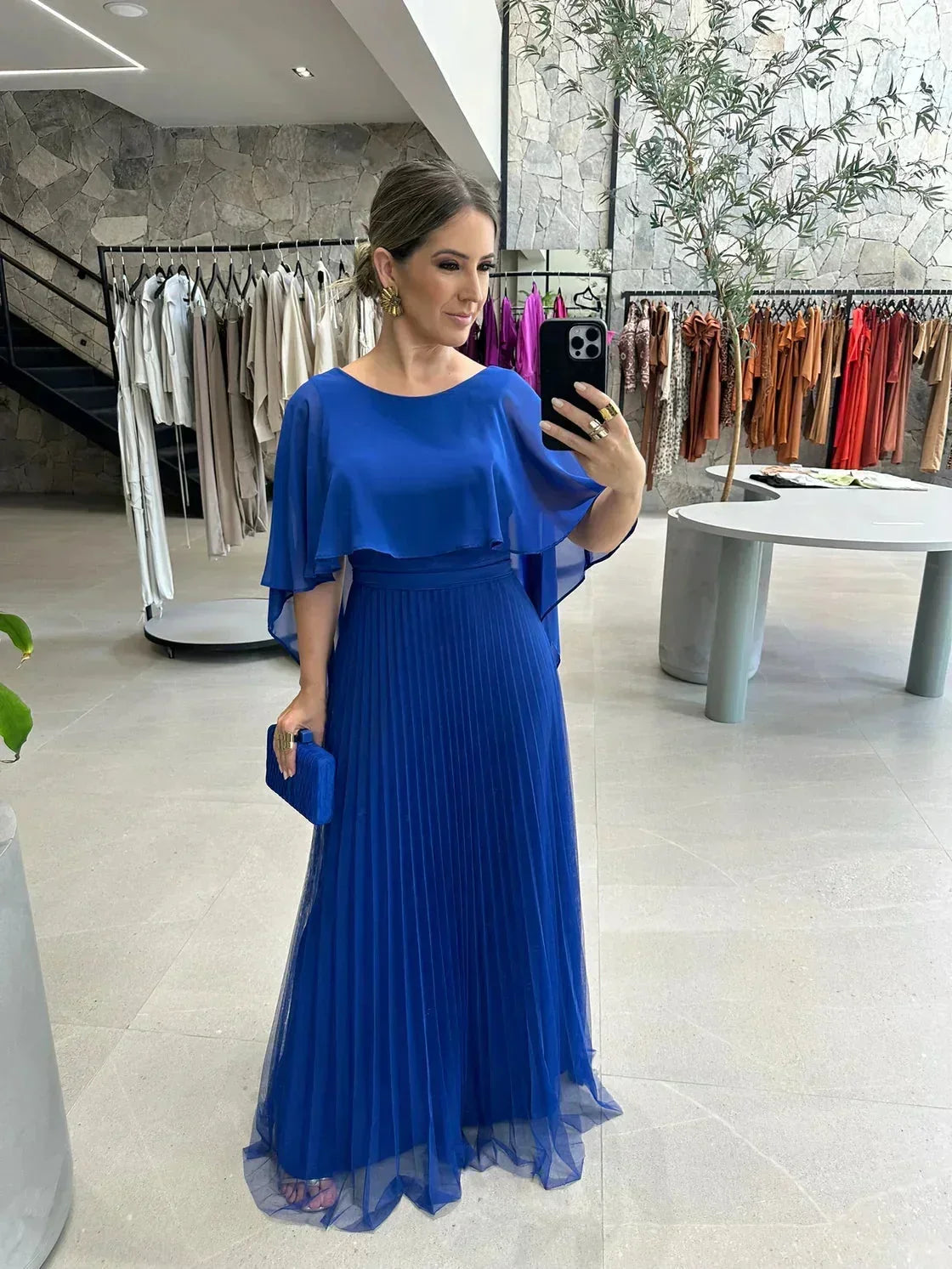Robe Longue Plissée Manches Fluides Col Rond 2 Coloris Grande Taille | ROBEMODE