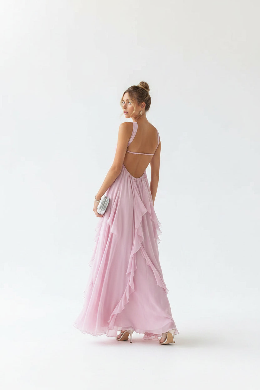 Robe Longue Sans Bretelles Détails Floraux Volants 2 Coloris | ROBEMODE