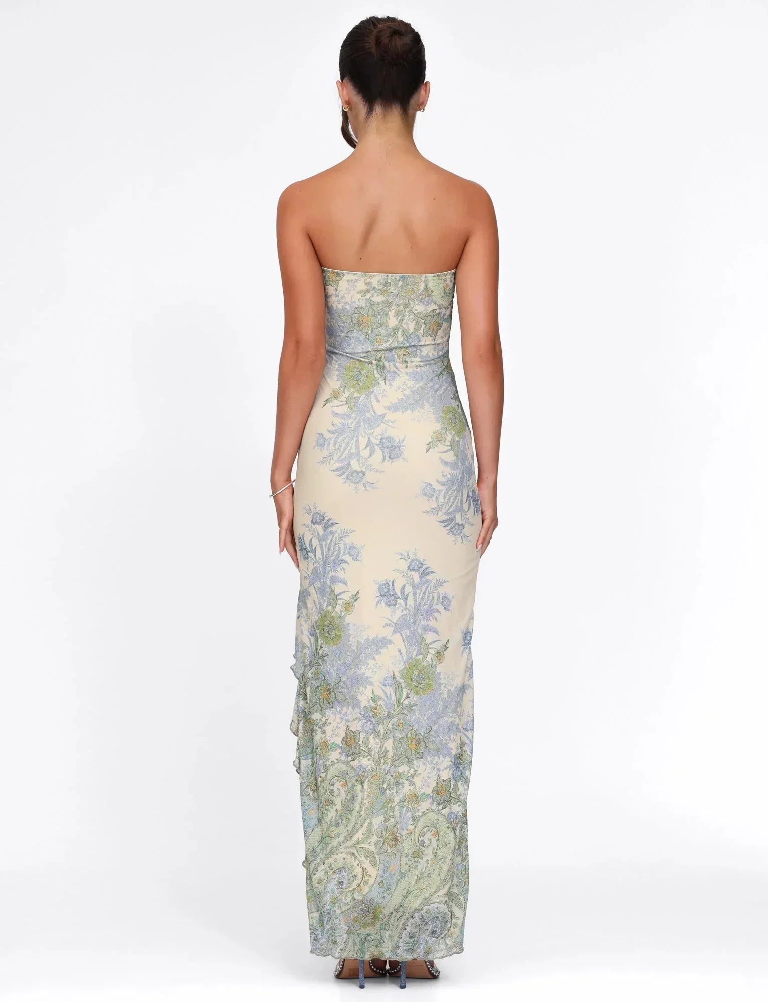 Robe longue sans bretelles motif floral avec fente | Coupe féminine + Style élégant + Facile à accessoiriser – ROBEMODE