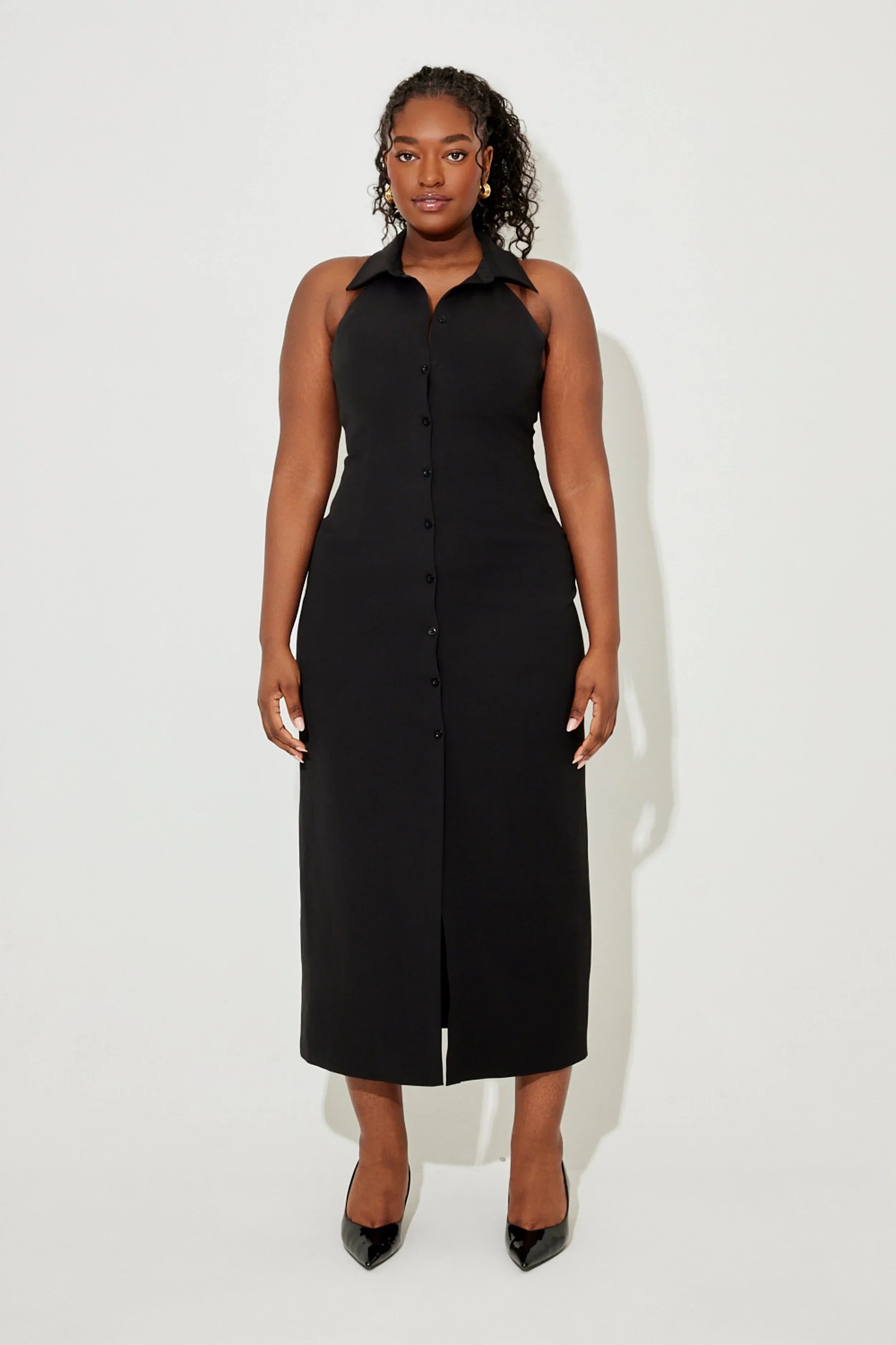 Robe mi longue sans manches col en V pour femmes