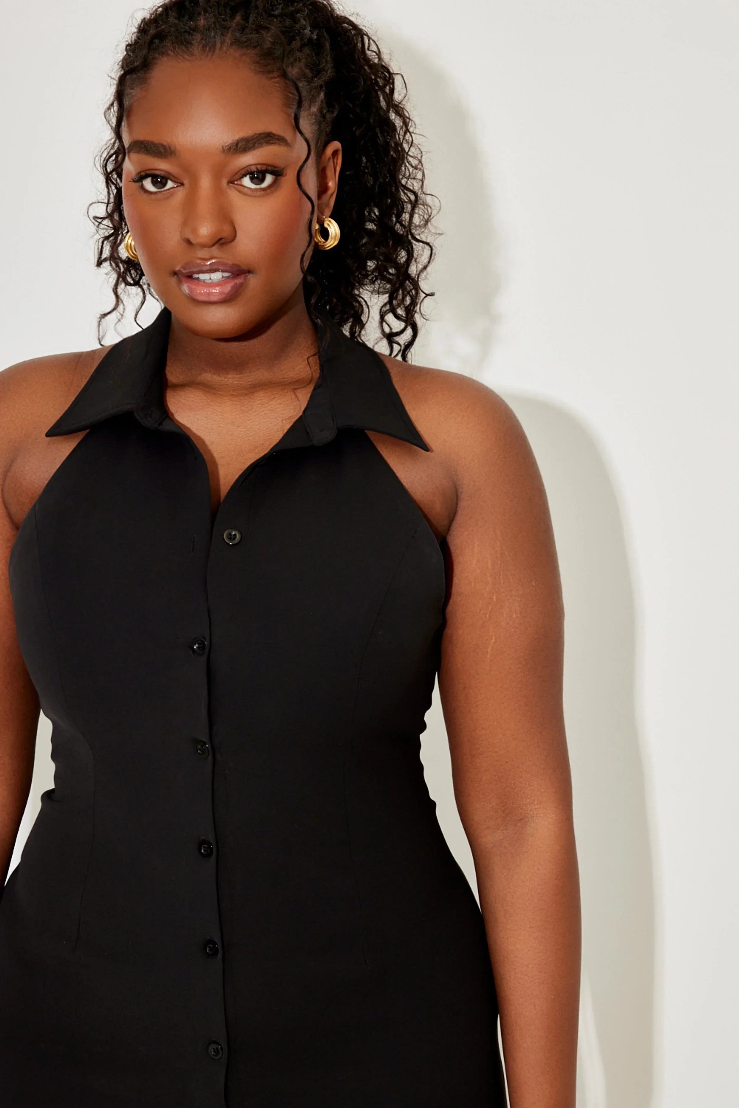 Robe mi longue sans manches col en V pour femmes