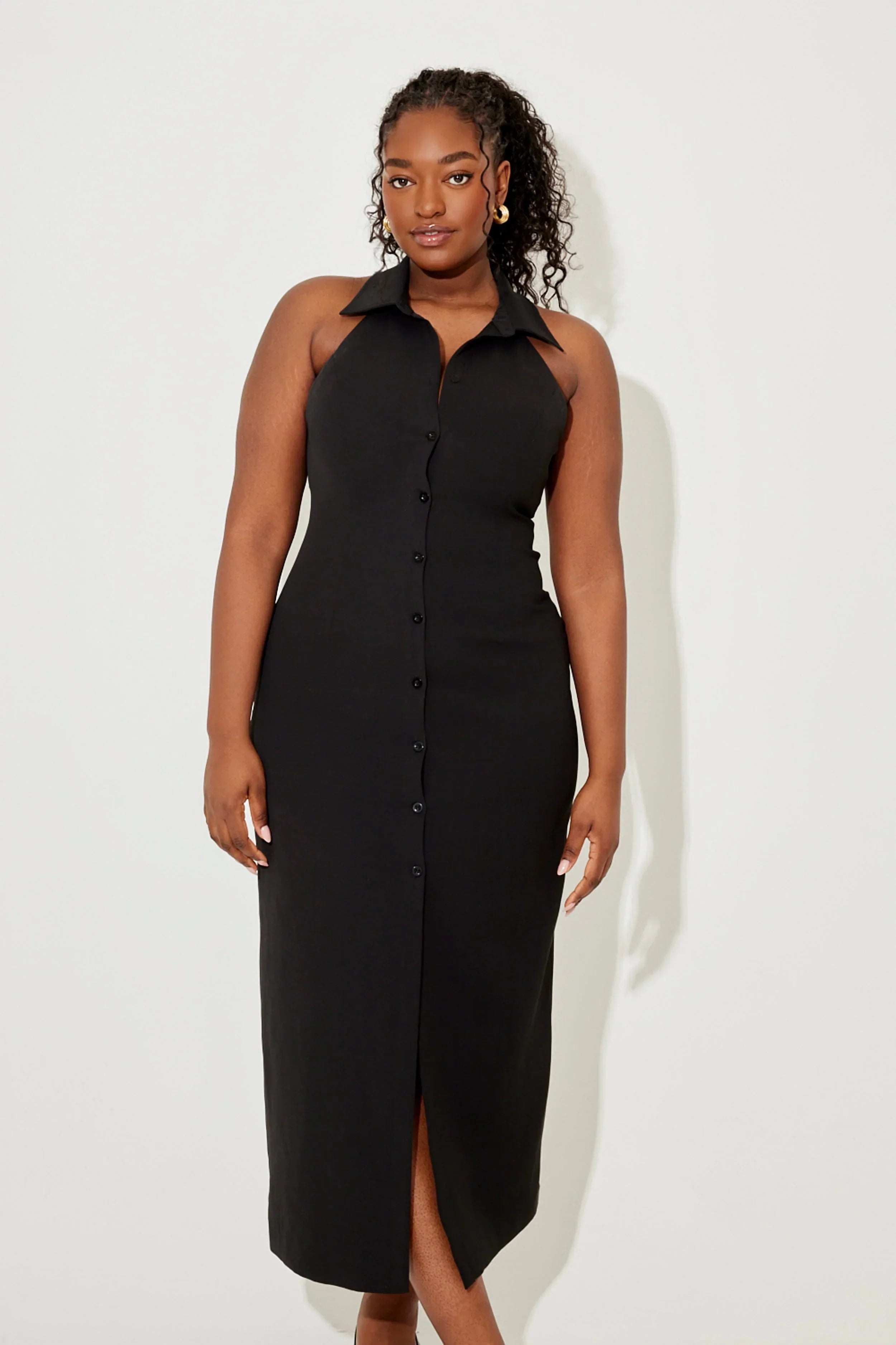 Robe mi longue sans manches col en V pour femmes