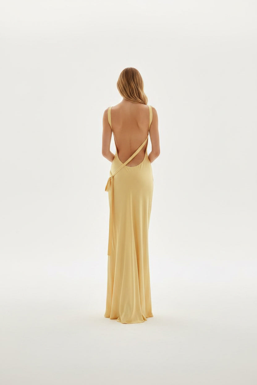 Robe Longue Satinée Bretelles Fines Dos Ouvert Femme | ROBEMODE